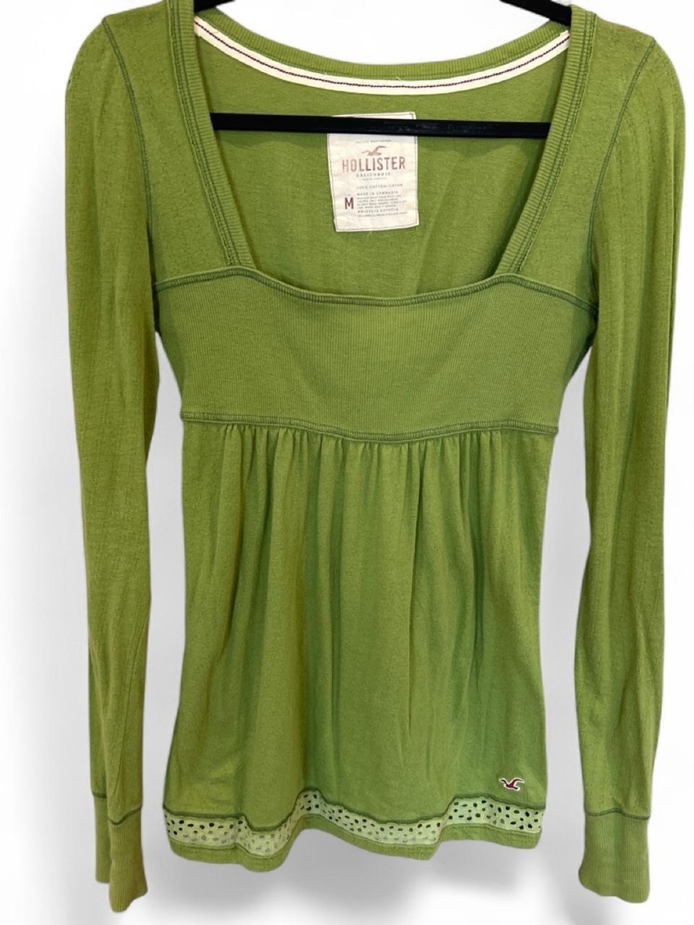 Vintage Y2K Hollister green knit long-sleeve babydoll top